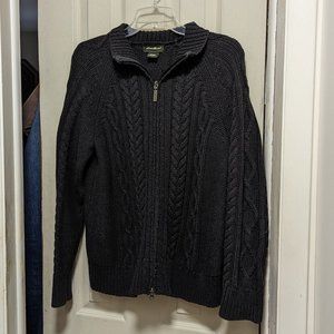 Eddie Bauer Zip Up Cotton - Acrylic Black Cardigan Sweater Size L